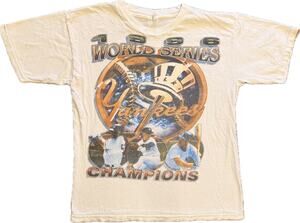 Vtg 1996 New York Yankees World Series Rap Tee White Faded Boxy Fits M/L 21x26.5